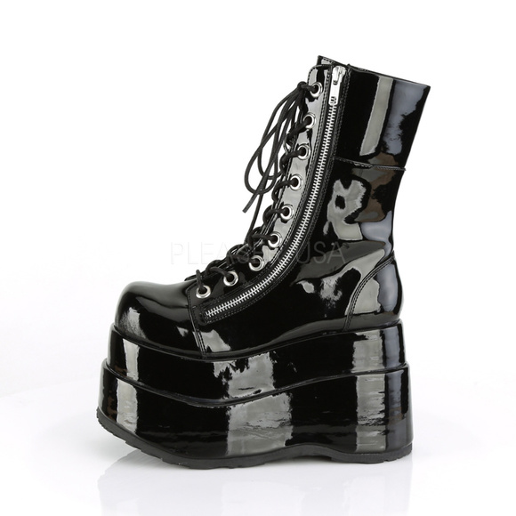 Shoes - Gothic Patent Platform Lace Up Mid Calf Boots